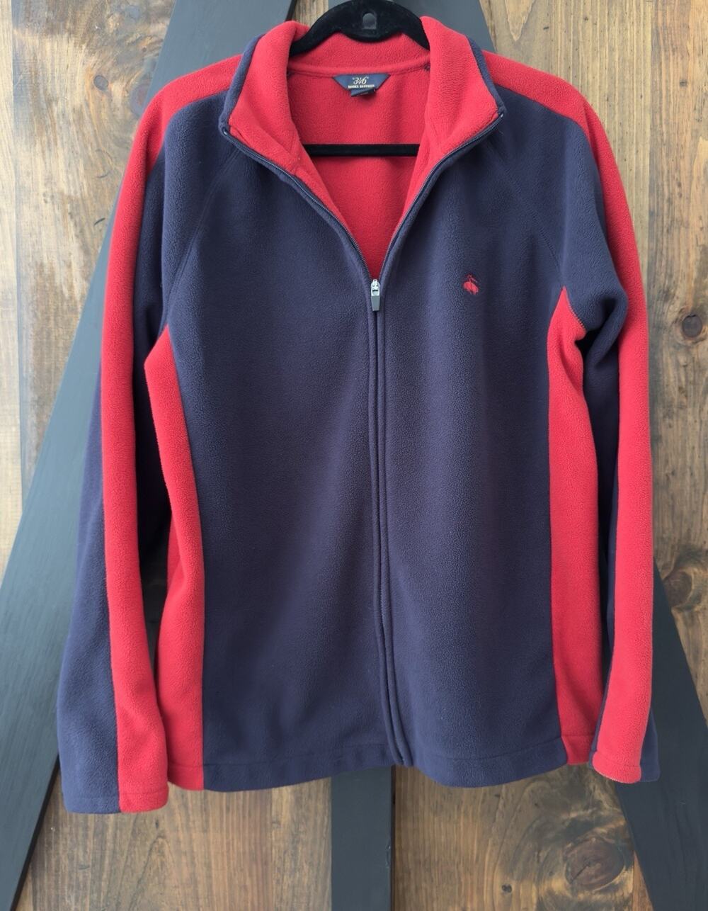 Brooks Brothers 346 Men’s Navy Blue With Red Trim Fleece Jacket Sz L EUC
